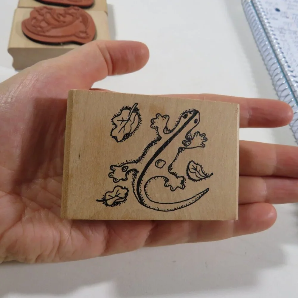 Rubber Stamps Wood Mounted (Dinosaur, Lizard & Teddy Bear on the Moon)